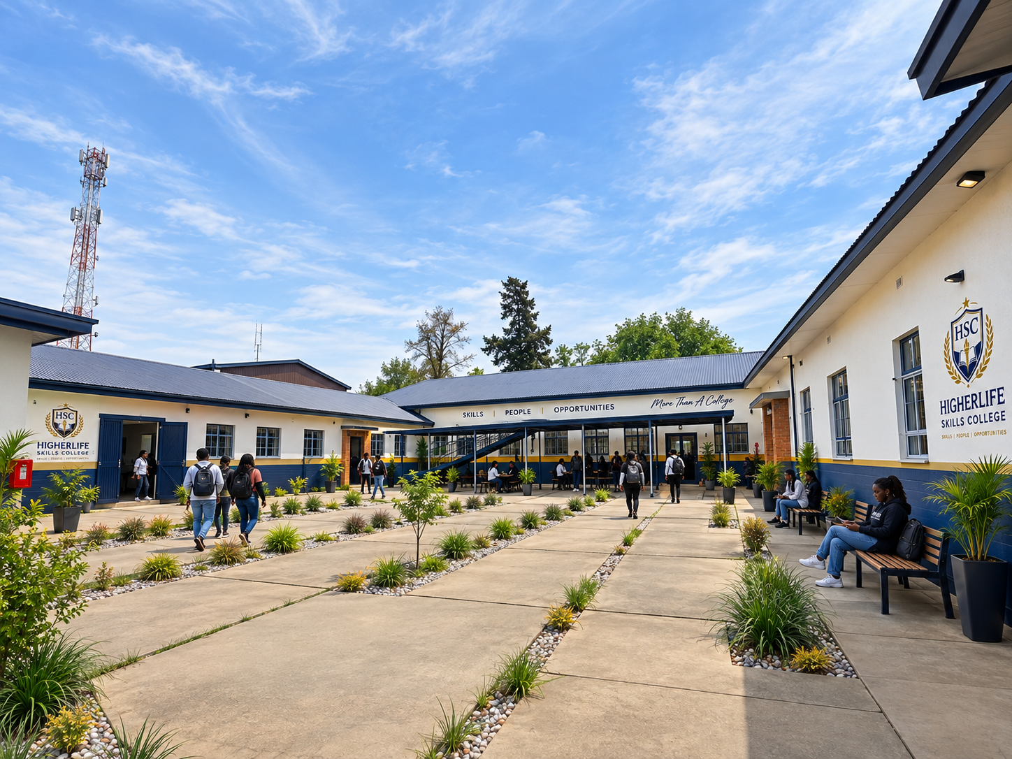 Renovated Higherlife Skills College Volksrust Main Campus courtyard